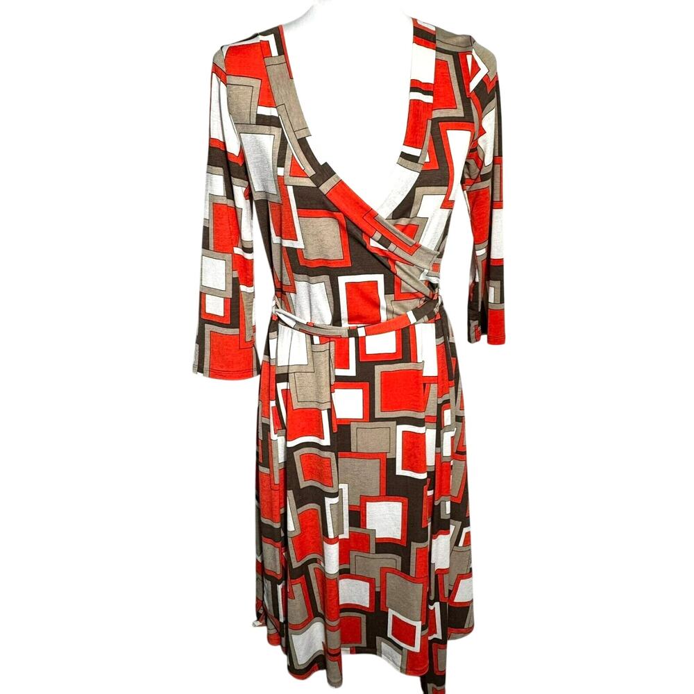 ANTHROPOLOGIE MAUDE Large Brown Orange Boho Disco Western‎ 3/4 Sleeve Midi Dress